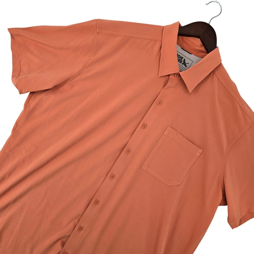 Eddie Bauer TXL Short Sleeve Button Shirt Mens Hiking Orange Performance Outdoor